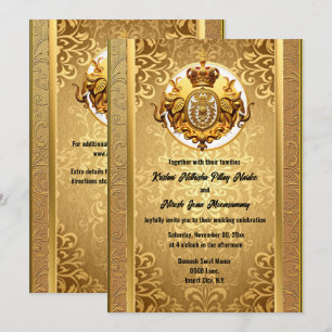 Invitación elefantes negros de oro boda indio damasco elegant