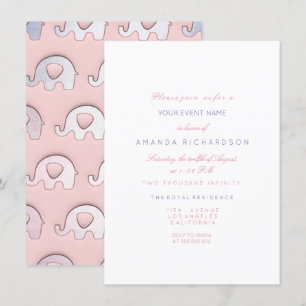 Invitación Elefantes Pastel azul rosado Baby Shower Blanco