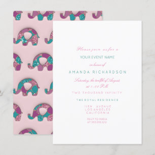 Invitación Elefantes Pastel Rosa Verde azulado Baby Shower Pú