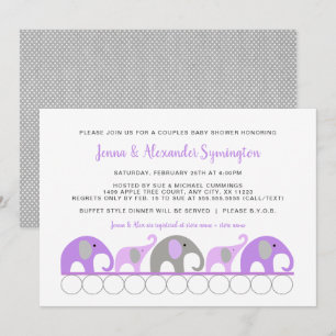 Invitación Elefantes Púrpura Lavender chica Baby Shower