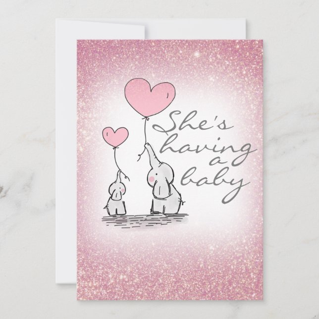 Invitación Elefantes Purpurinas rosados Chicas de Baby Shower (Anverso)