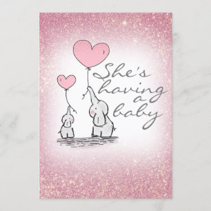 Invitación Elefantes Purpurinas rosados Chicas de Baby Shower