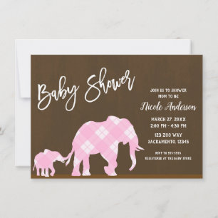 Invitación Elefantes rosados modernos y elegantes para baby s