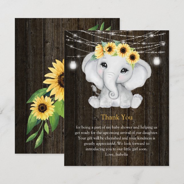 Invitación Elefantes Rusos Sunflowers Chica Baby Shower (Anverso / Reverso)