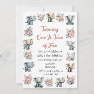 Invitación Elefantes y flores de la selva boho cumpleaños