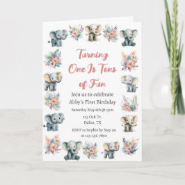 Invitación Elefantes y flores de la selva boho cumpleaños