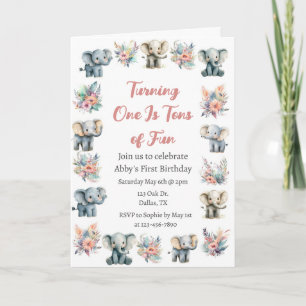 Invitación Elefantes y flores de la selva boho cumpleaños