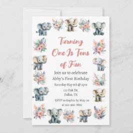 Invitación Elefantes y flores de la selva boho cumpleaños