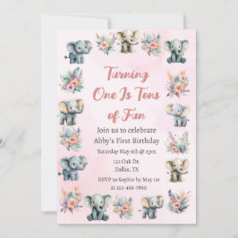 Invitación Elefantes y flores de la selva boho en cumpleaños 
