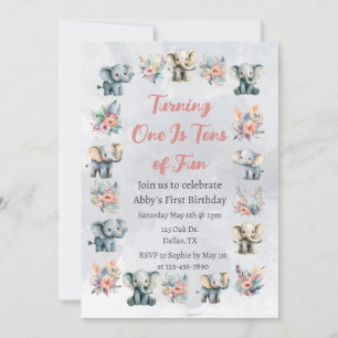 Invitación Elefantes y flores de la selva boho en cumpleaños 