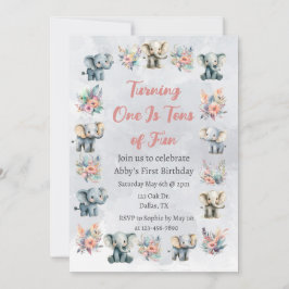 Invitación Elefantes y flores de la selva boho en cumpleaños
