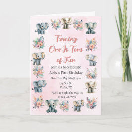 Invitación Elefantes y flores de la selva boho en cumpleaños