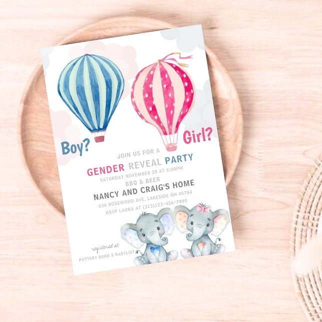 Invitación Elefantes y globos de aire caliente Fiesta de reve (Subido por el creador)