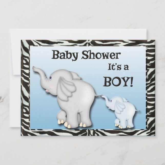 Invitación Elefantes Zebra Print Baby Boy Shower (Anverso)