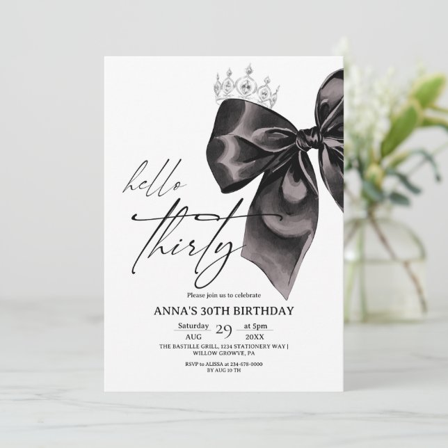 Invitación Elegance Black Bow 30th Birthday (Anverso de pie)