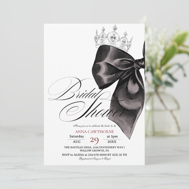 Invitación Elegance Black Bow Bridal Shower (Anverso de pie)