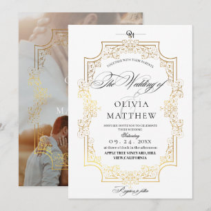 Invitación Elegance Boda de fotografías de oro y blanco