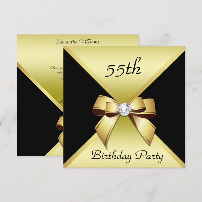 Invitación Elegance elegante Gold y Black 55th Birthday Party (Anverso / Reverso)