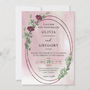 Invitación Elegance Pastel Rústico Rosa y Boda de Eucalipto