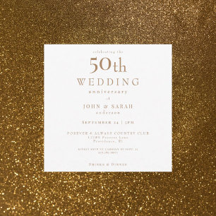 Invitación Elegance Square Blanco y Dorado 50 Aniversario 
