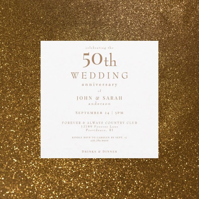 Invitación Elegance Square White & Gold 50 Aniversario (Subido por el creador)