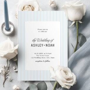 Invitación Elegancia a rayas azul polvoriento Clásico Boda
