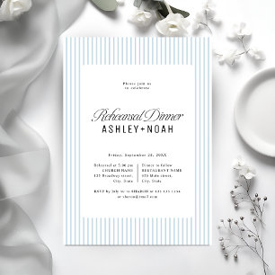 Invitación Elegancia a rayas azules Cena de ensayo con clase