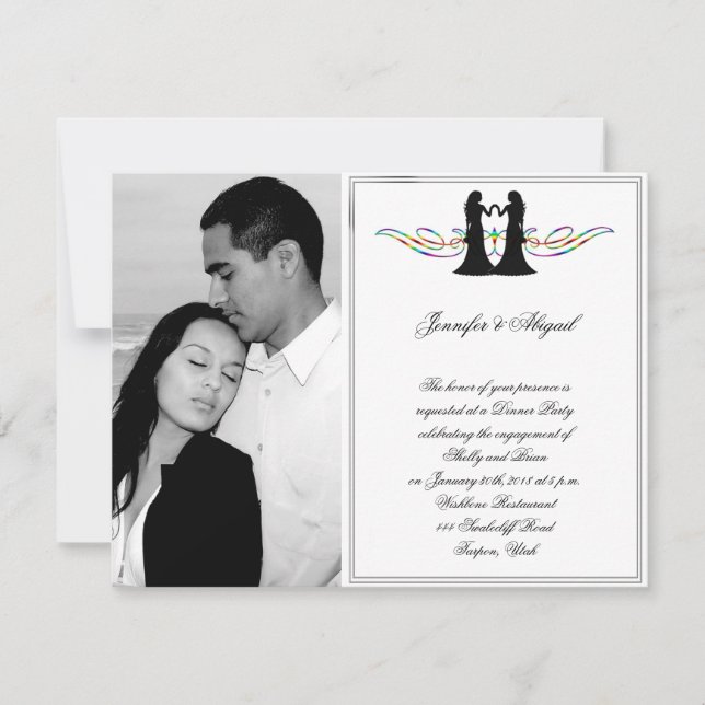 Invitación Elegancia arcoiris Novias Boda compromiso (Anverso)