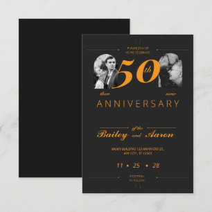 Invitación Elegancia Atemporal Boda Aniversario Negro y Dorad