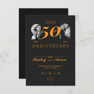 Invitación Elegancia Atemporal Boda Aniversario Negro y Dorad
