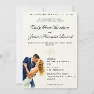Invitación Elegancia Atemporal Boda Romance Dorado Pareja