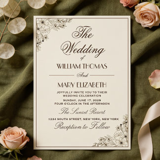 Invitación Elegancia Atemporal Suite de Boda Minimalista Flor