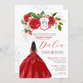 Invitación Elegancia audaz Escudo Rosa Rojo Formal Quinceaner