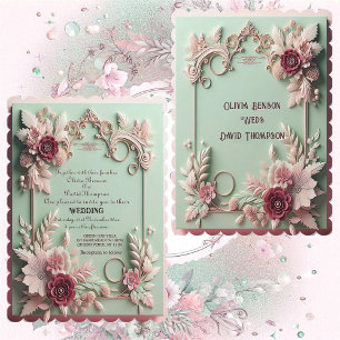 Invitación Elegancia barroca suave motivos marrón Rosa floral