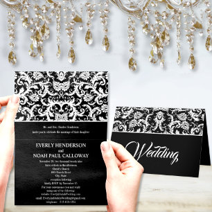 Invitación Elegancia blanca y negra en la boda de damasco vic