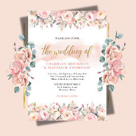 Invitación Elegancia Boda de marco floral rosado minimalista