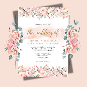 Invitación Elegancia Boda de marco floral rosado minimalista