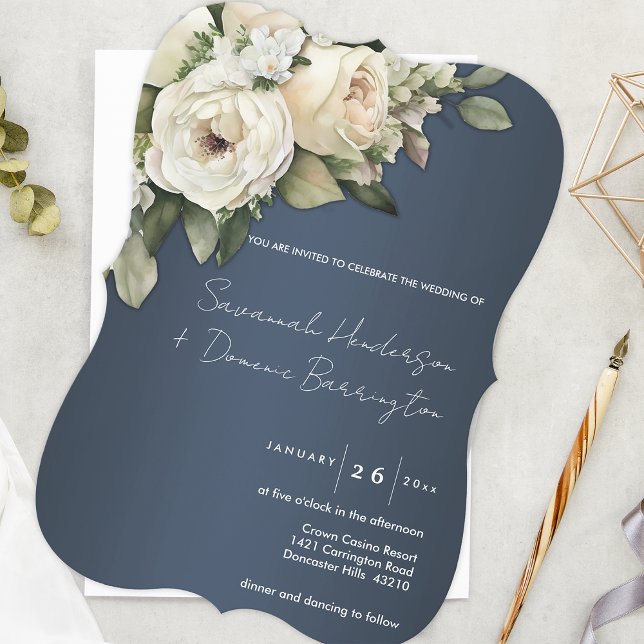 Invitación Elegancia bohemia curvada Boda azul turbio (Subido por el creador)