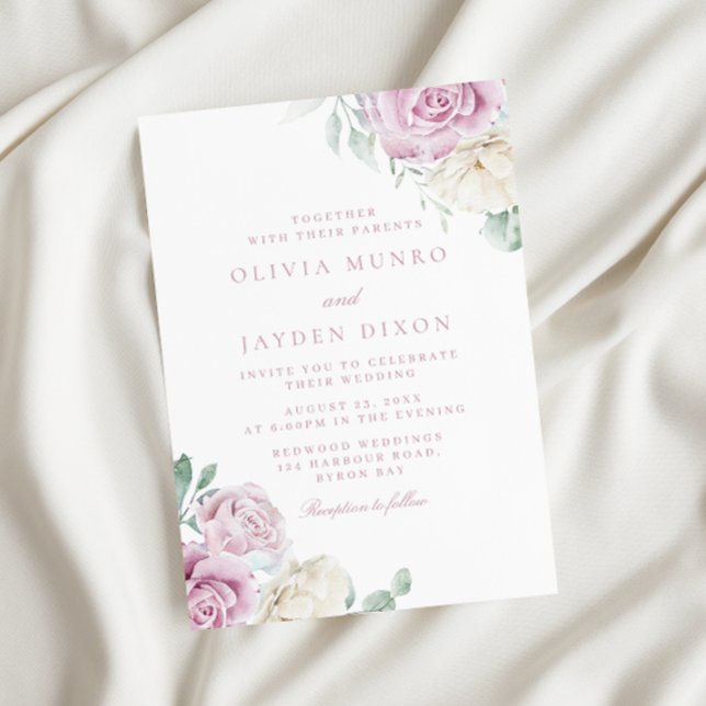 Invitación Elegancia botánica: Boda floral blanco y Rubor (Subido por el creador)