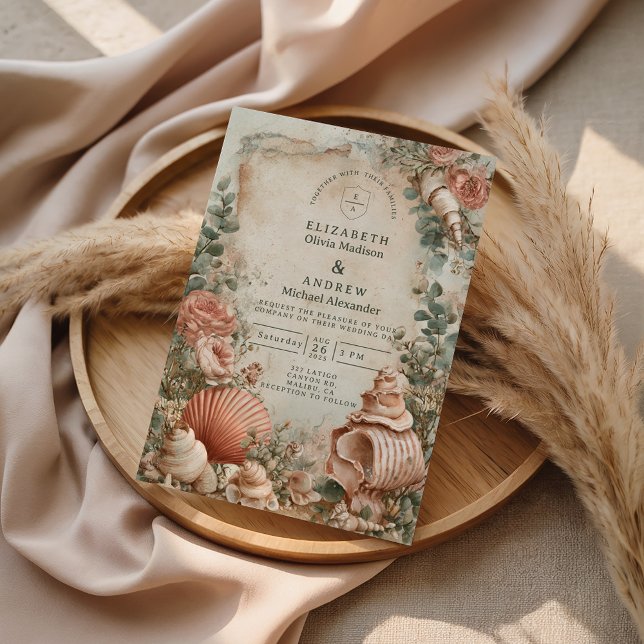 Invitación Elegancia Botánica de Conchas Costeras (Subido por el creador)