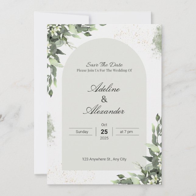 Invitación Elegancia botánica Guardar la fecha (Anverso)