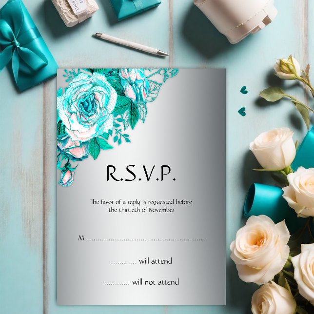 Invitación Elegancia botánica Verde azulada en boda plateada  (Subido por el creador)