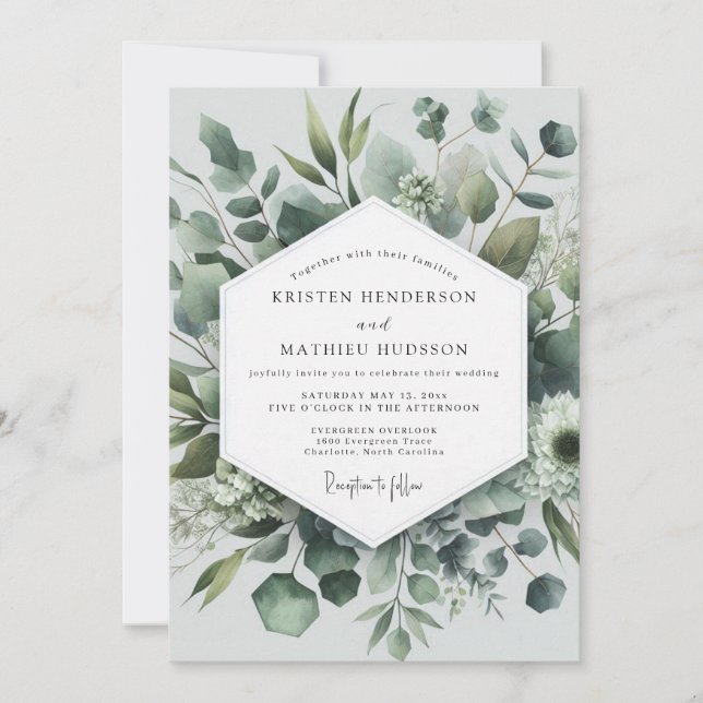 Invitación Elegancia Botánica Verde Salvia Boda (Anverso)
