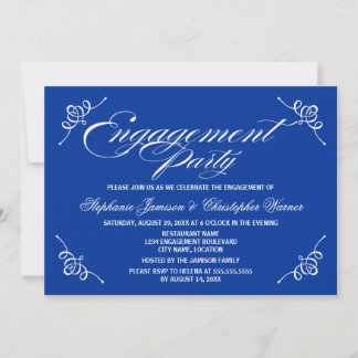 Invitación Elegancia Caligráfica Fiesta de Compromiso Azul Re