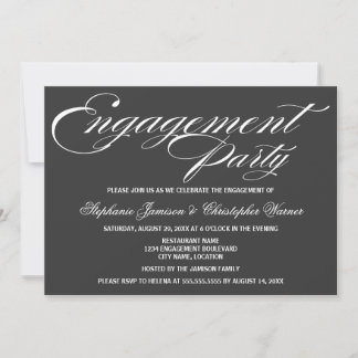 Invitación Elegancia Caligráfica Fiesta de Compromiso Gris