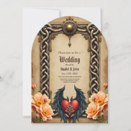 Invitación Elegancia celta con corazón y alas.