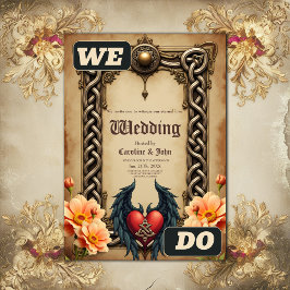 Invitación Elegancia celta con corazón y alas.