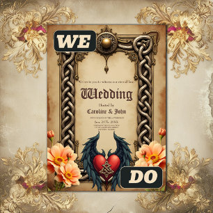 Invitación Elegancia celta con corazón y alas.