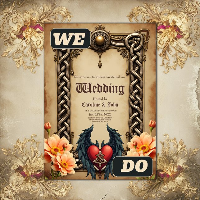 Invitación Elegancia celta con corazón y alas. (Subido por el creador)