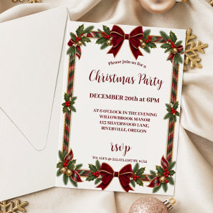 Invitación Elegancia Clásica de Tartán de Navidad a Cuadros